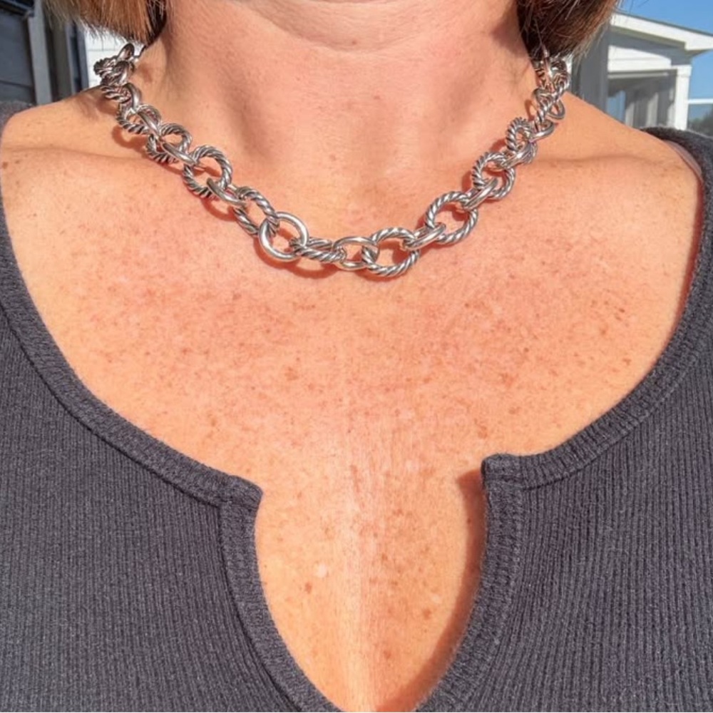 🔥David Yurman Sterling Silver Medium Oval Link Chain Necklace 17" Long
